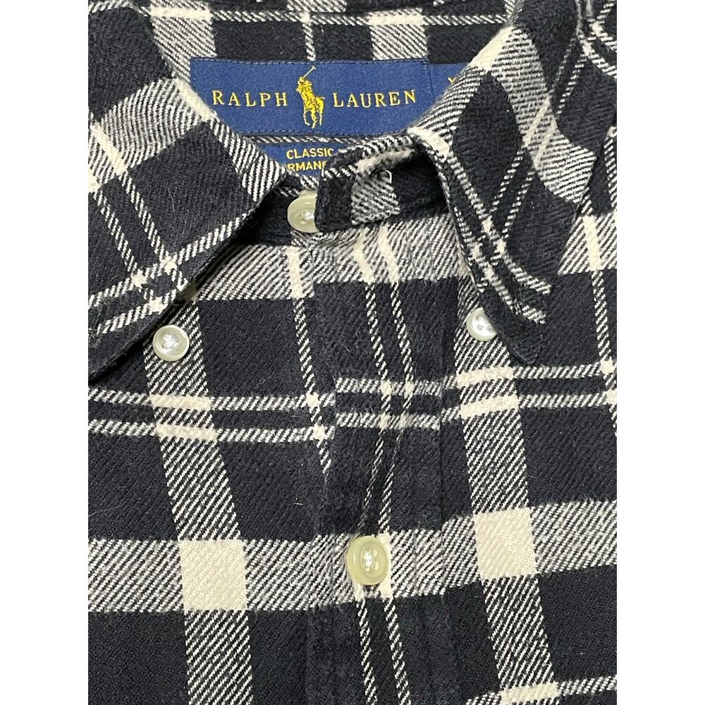 Ralph Lauren Black & Cream Plaid Performance Flannel Shirt XL - Picture 10 of 12